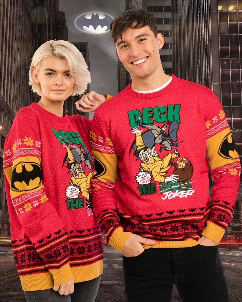 DC Christmas Jumper Official Batman Deck The Halls Christmas Jumper / Ugly Sweater