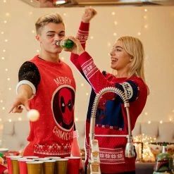 Marvel Christmas Jumper Marvel Universe Official Marvel Deadpool Merry Chimichanga Christmas Jumper / Ugly Sweater - 2XL (UK/EU) — XL (US)