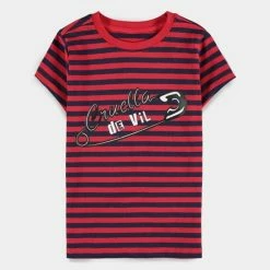Official Disney Cruella Striped Kids Short Sleeved T-Shirts Apparel