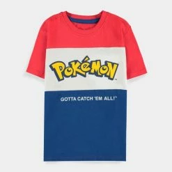 Official Pokemon Colour-Block Logo Kids Short Sleeved T-Shirts Apparel