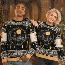 Harry Potter Christmas Jumper Official Harry Potter Hogwarts Castle Candles LED Christmas Jumper / Ugly Sweater