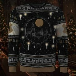 Harry Potter Christmas Jumper Official Harry Potter Hogwarts Castle Candles LED Christmas Jumper / Ugly Sweater