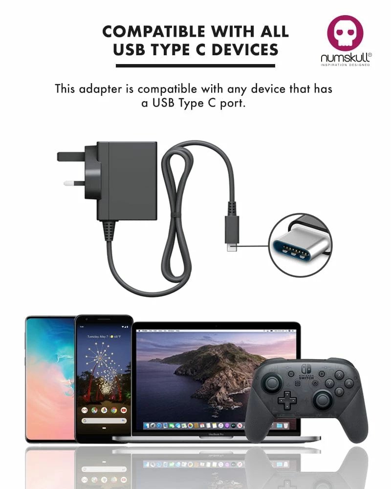 Numskull Nintendo Switch Main Adaptor USB C Fast Charger Gaming Accessories