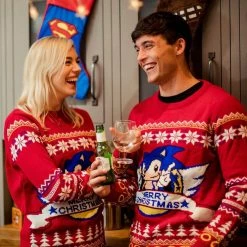 SEGA Official Classic Sonic The Hedgehog Christmas Jumper / Ugly Sweater