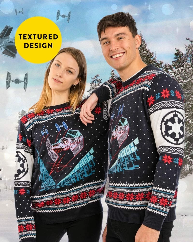Star Wars Christmas Jumper Official Star Wars Tie Fighter Battle Of Yavin Christmas Jumper / Ugly Sweater