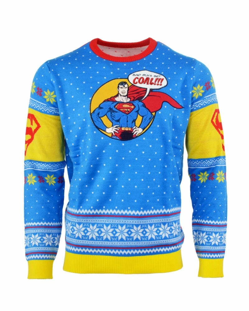 DC Christmas Jumper Official Superman 'Bad Guys Get Coal' Christmas Jumper / Ugly Sweater
