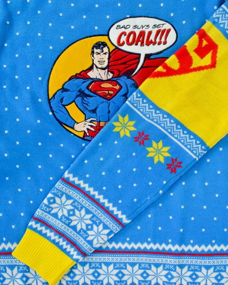 DC Christmas Jumper Official Superman 'Bad Guys Get Coal' Christmas Jumper / Ugly Sweater